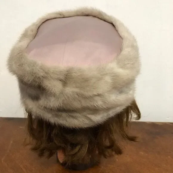 Handmade Vintage Mink Fur Round Hay Grey